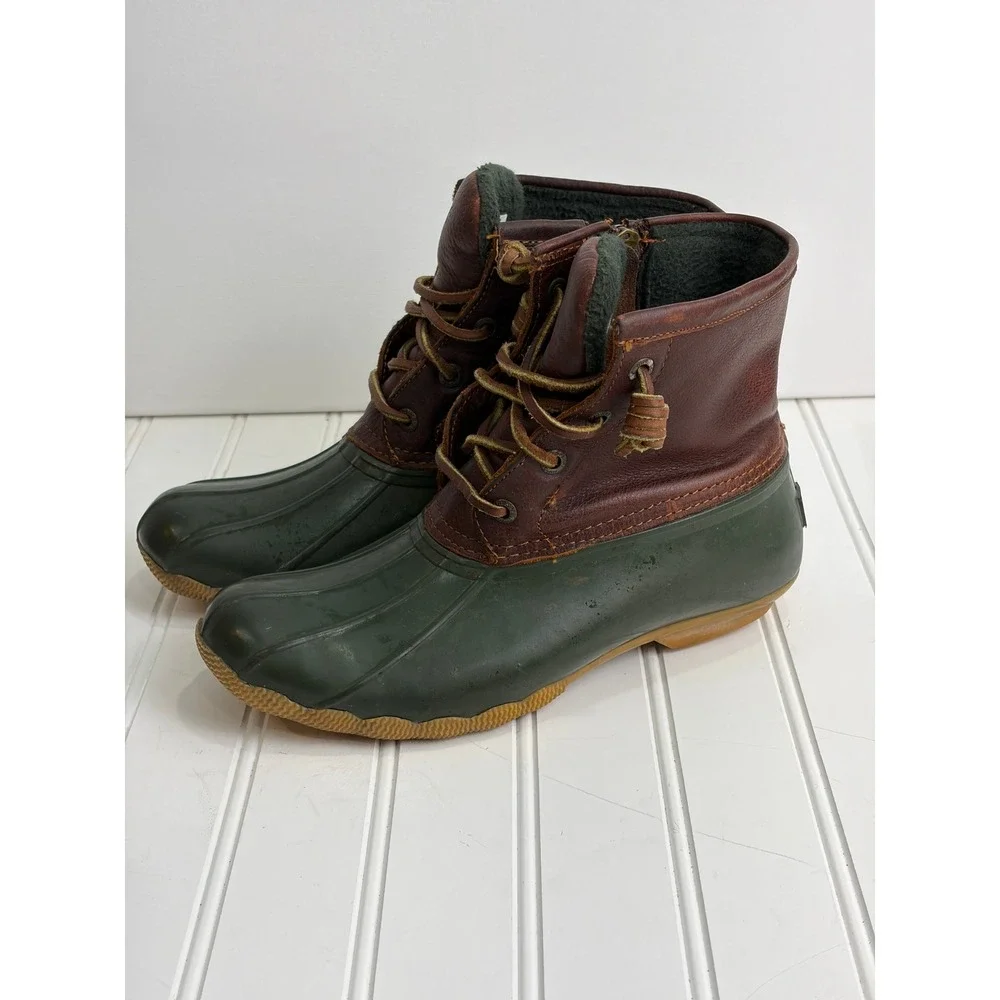 Sperry Top-Sider Duck Boots Brown Green Waterproof Cold‎ Bay Women's 6